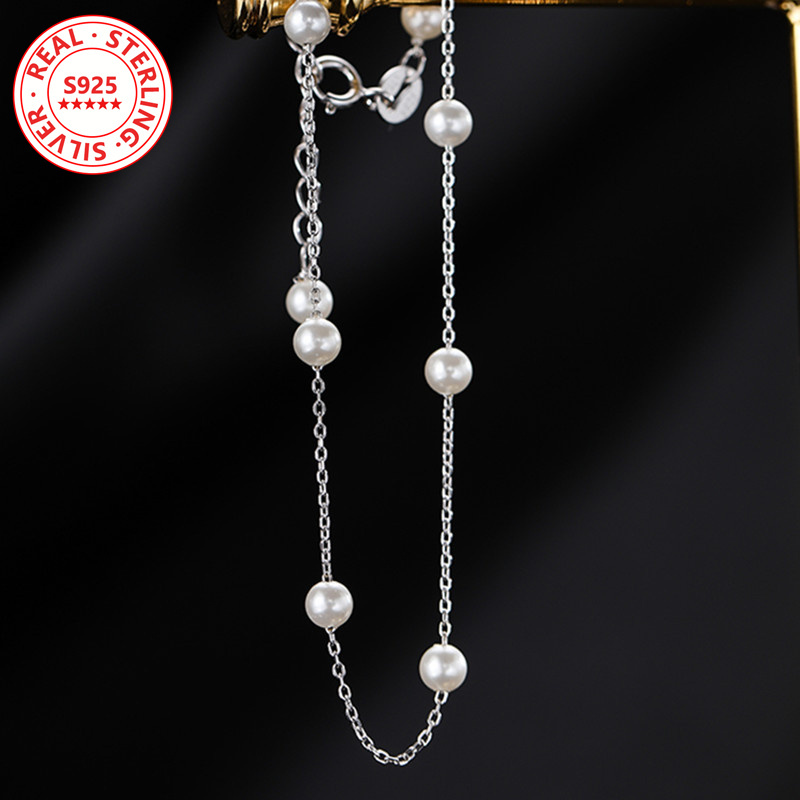 925 Silver Shell Bead Bracelet Platinum Plated